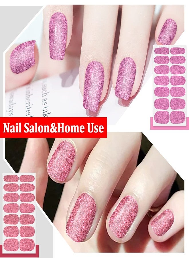 SILPECWEE شرائط أظافر سيلبيكوي 8 أوراق باللون الوردي والأحمر للنساء، شرائط طلاء أظافر لامعة بلون صلب، ملصقات طلاء أظافر ذاتية اللصق، شرائط أظافر جل، أظافر لعمل فن الأظافر مع 1 قطعة من مبرد الأظافر. - Image 3