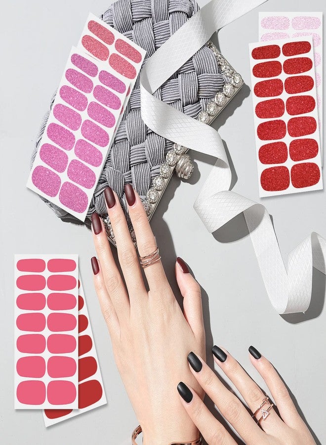 SILPECWEE شرائط أظافر سيلبيكوي 8 أوراق باللون الوردي والأحمر للنساء، شرائط طلاء أظافر لامعة بلون صلب، ملصقات طلاء أظافر ذاتية اللصق، شرائط أظافر جل، أظافر لعمل فن الأظافر مع 1 قطعة من مبرد الأظافر. - Image 5