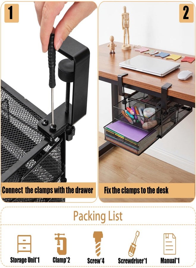 Cedilis Under Desk Drawer Organizer Slide Out, 2-Tier Metal Under Table Storage Drawers Clamp On for Home Office, Black, No Drilling - Image 4