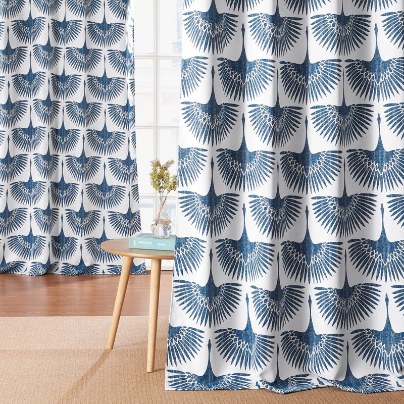 KGORGE Blackout Curtains 84 inches Long  Geometric Bird Pattern Farmhouse Curtains Thermal Insulating Window Treatment Panels for Kids Playroom Bedroom Living Room W 52 x L 84 Blue 1 Pair
