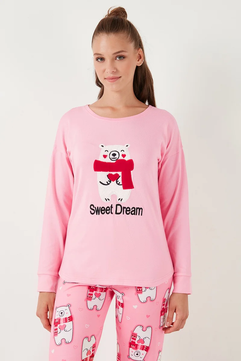 Lela Stretch Standard Fit Crew Neck Patterned Pajama Set Women's Pajama Set 6095700