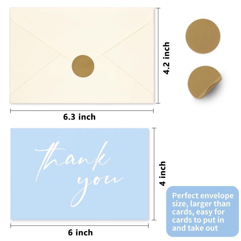 AZAZA Baby Shower Thank You Cards Boy Thank You Cards with Envelopes, 4x6 Baby Thank You Cards for Baby Gift Sets, 50 Blue Thank You Cards Wedding Bridal Shower Thank You Notes (Baby Blue) - Image 4
