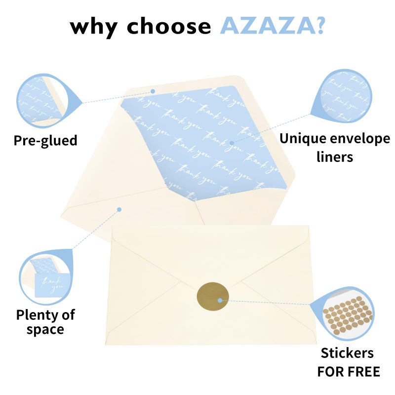 AZAZA Baby Shower Thank You Cards Boy Thank You Cards with Envelopes, 4x6 Baby Thank You Cards for Baby Gift Sets, 50 Blue Thank You Cards Wedding Bridal Shower Thank You Notes (Baby Blue) - Image 5