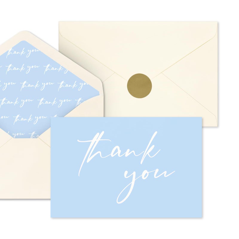 AZAZA Baby Shower Thank You Cards Boy Thank You Cards with Envelopes, 4x6 Baby Thank You Cards for Baby Gift Sets, 50 Blue Thank You Cards Wedding Bridal Shower Thank You Notes (Baby Blue) - Image 1