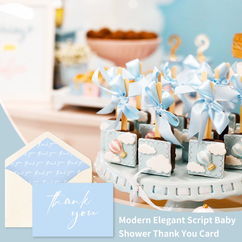 AZAZA Baby Shower Thank You Cards Boy Thank You Cards with Envelopes, 4x6 Baby Thank You Cards for Baby Gift Sets, 50 Blue Thank You Cards Wedding Bridal Shower Thank You Notes (Baby Blue) - Image 2