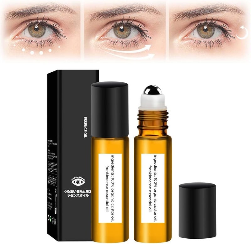 Luckam Time Eraser Rollerball Castor Oil 8ml, Under Eye Rollerball for Reducing Wrinkles, Puffiness, Eye Bags, Infused with Castor Oil & Frankincense, 2 Pcs - Image 1