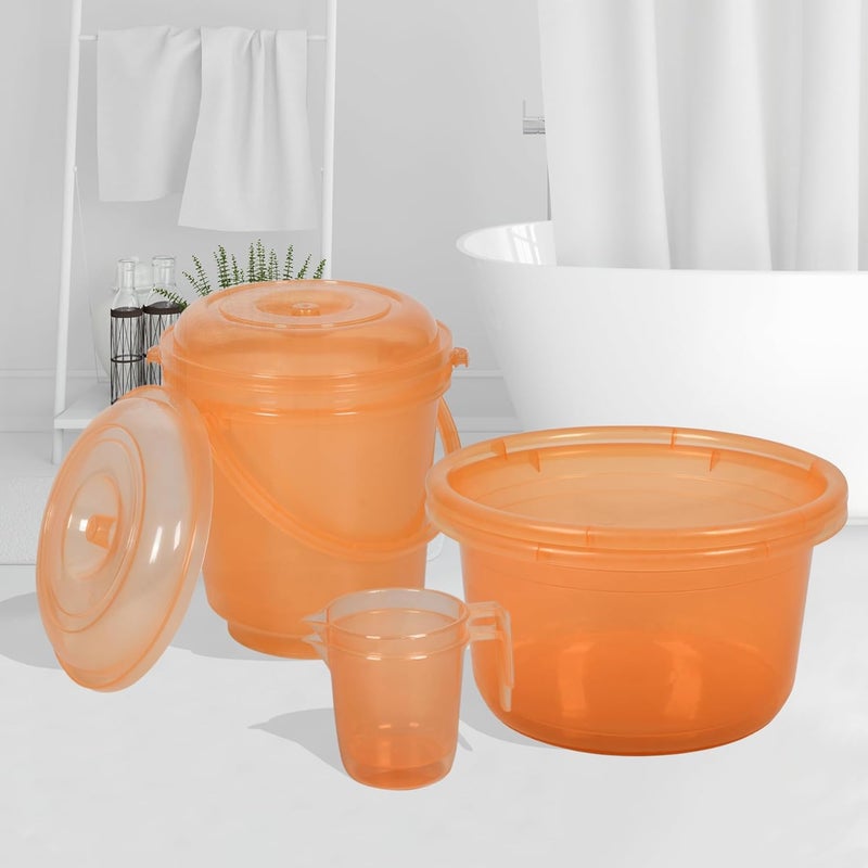 Urbane Home Urbane Home Set of 6 Bathroom Combo Set 2 Piece Tub25 L with 2 Piece Bucket13 L 2 Piece Mug1100 ml Bathing Set Bathing Set Bathroom Accessories Set Transparent Orange  - Image 1