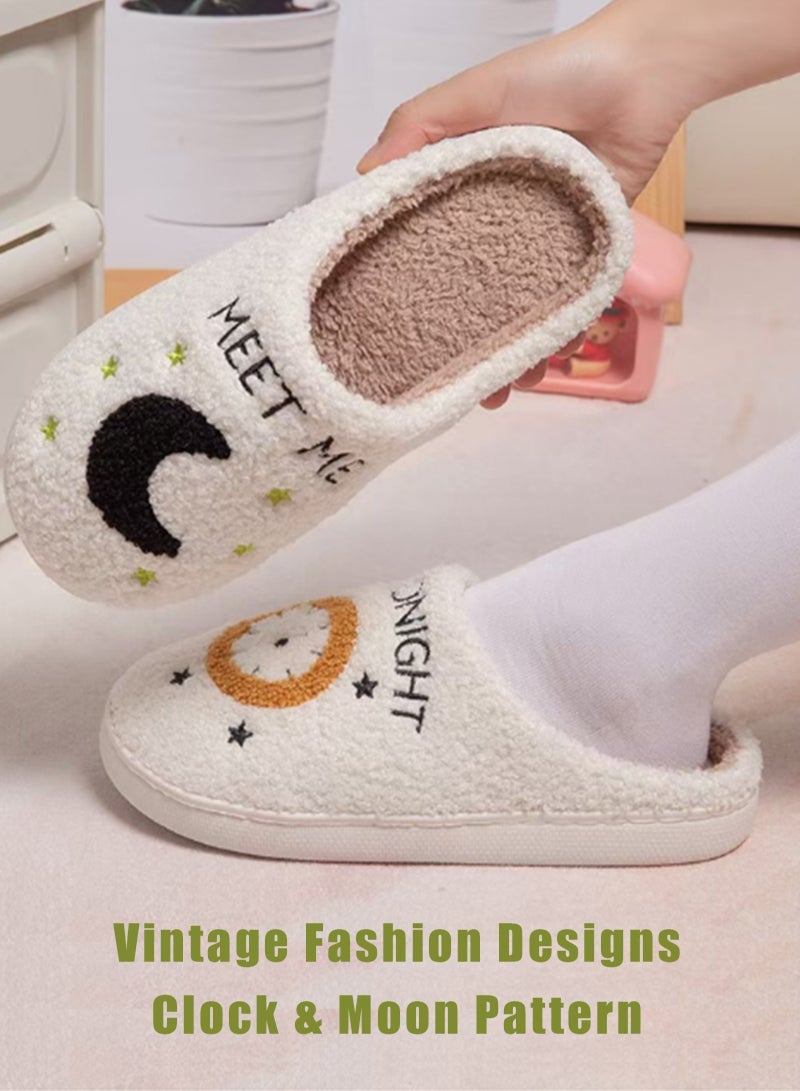 URbazaar Meet Me at Midnight Bedroom Slippers for Women Men Couple Plush Fuzzy Cozy House Slippers Autumn and Winter Warm Indoor Outdoor Lightweight Soft Slides - Image 5