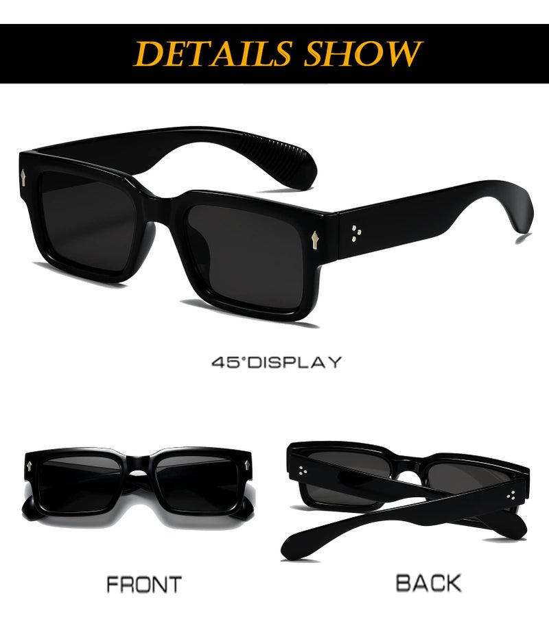 EYLRIM Square Frame Sunglasses for Women Men Trendy Chunky Rectangle Sun Glasses Black Shades UV400 Protection(2 Pack (Black/Grey+Transparent Tea Leopard Leg/Tea)) - Image 5