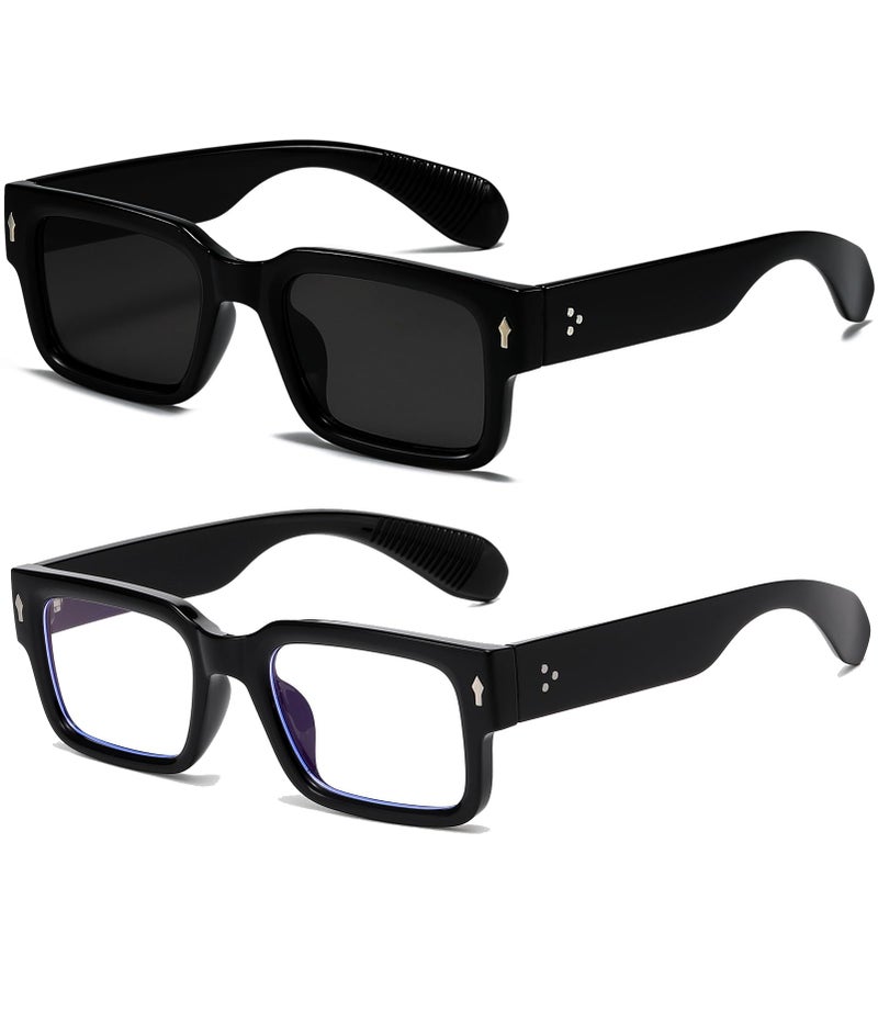 EYLRIM Square Frame Sunglasses for Women Men Trendy Chunky Rectangle Sun Glasses Black Shades UV400 Protection(2 Pack (Black/Grey+Transparent Tea Leopard Leg/Tea)) - Image 1