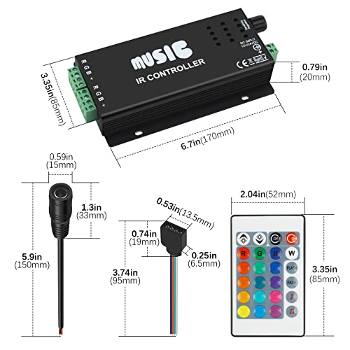 RGBZONE RGB 4-PIN LED Controller, DC12-24V LED Light Strips Controller, 24-Keys IR Wireles Remote Control, Music Sync for 5050 3528 RGB LED Strip Light - Image 3