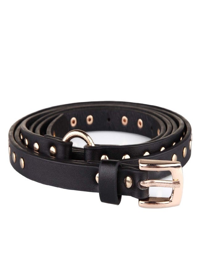 Ayliss Women Punk Leather Belt Skinny Studded Thin Waist Belt Casual Rivet Jean Pants Rock Metal Belts (Black #1) - Image 3