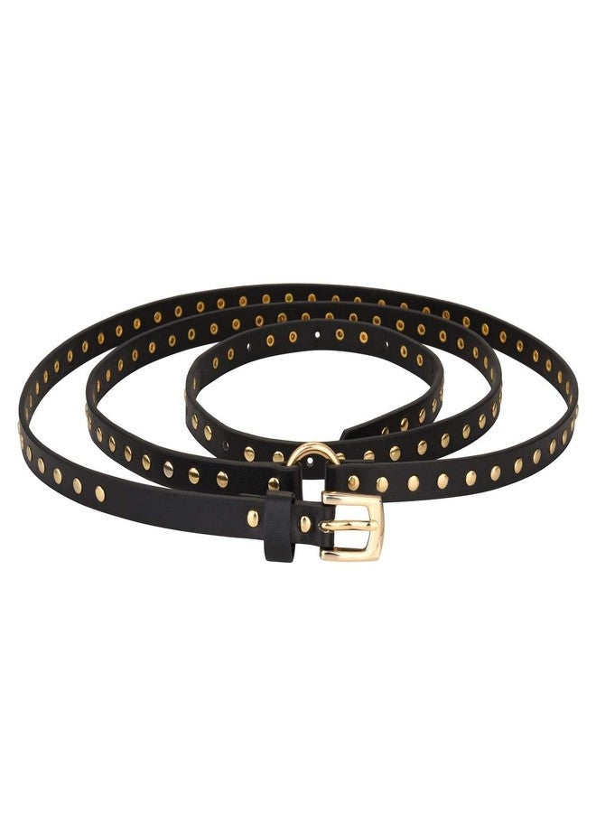 Ayliss Women Punk Leather Belt Skinny Studded Thin Waist Belt Casual Rivet Jean Pants Rock Metal Belts (Black #1) - Image 1