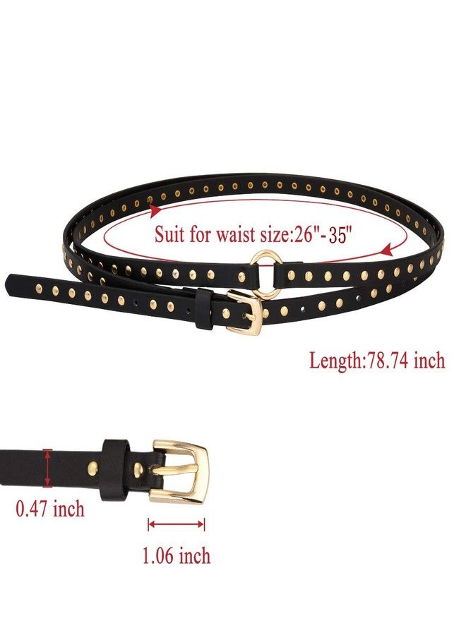 Ayliss Women Punk Leather Belt Skinny Studded Thin Waist Belt Casual Rivet Jean Pants Rock Metal Belts (Black #1) - Image 2
