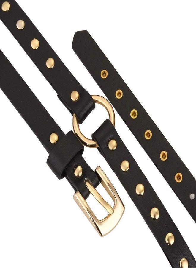 Ayliss Women Punk Leather Belt Skinny Studded Thin Waist Belt Casual Rivet Jean Pants Rock Metal Belts (Black #1) - Image 5