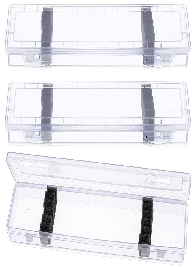 Nezyo 3 Pcs Paint Brush Storage Containers with Foam Inserts, Paint Brush Organizers Holders Portable Drawing Tool Case Small Storage Container for Pens with 6 Foam Inserts, Translucent, 13.8 x 3.5 x 1.6 In - Image 1