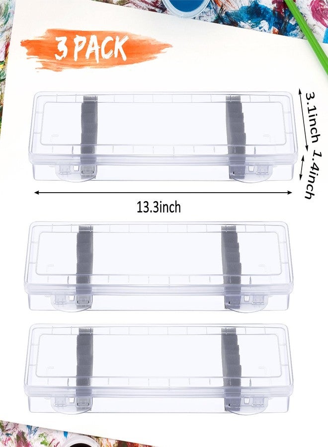 Nezyo 3 Pcs Paint Brush Storage Containers with Foam Inserts, Paint Brush Organizers Holders Portable Drawing Tool Case Small Storage Container for Pens with 6 Foam Inserts, Translucent, 13.8 x 3.5 x 1.6 In - Image 2
