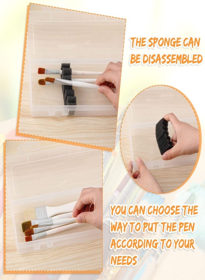 Nezyo 3 Pcs Paint Brush Storage Containers with Foam Inserts, Paint Brush Organizers Holders Portable Drawing Tool Case Small Storage Container for Pens with 6 Foam Inserts, Translucent, 13.8 x 3.5 x 1.6 In - Image 5