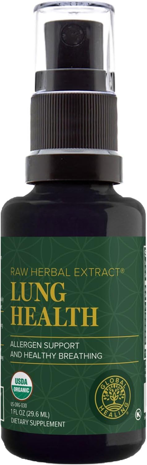 global healing center Global Healing Organic Lung Health Supplement - Herbal Nasal Decongestant Spray for Lung Cleanse, Respiratory Support and Mucus Relief To Breath Easy - Normal Nose Allergy and Sinus Defense - 1 Fl Oz 