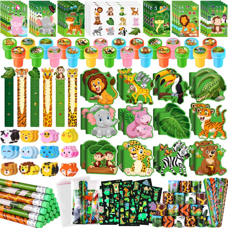 BenLouis 120Pcs Jungle Safari Party Favors Zoo Animals Sticker Stampers Slap Bracelets School Stationery Set Bulk Classroom Prizes for Kids Wild One Party Baby Shower Goodie Bags Fillers - Image 2