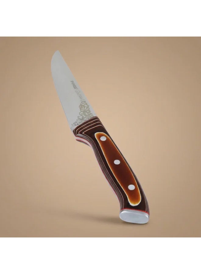 PiRGE Steel Knife, Engraved, 14.5 cm, Wood Handle - Brown - Image 1