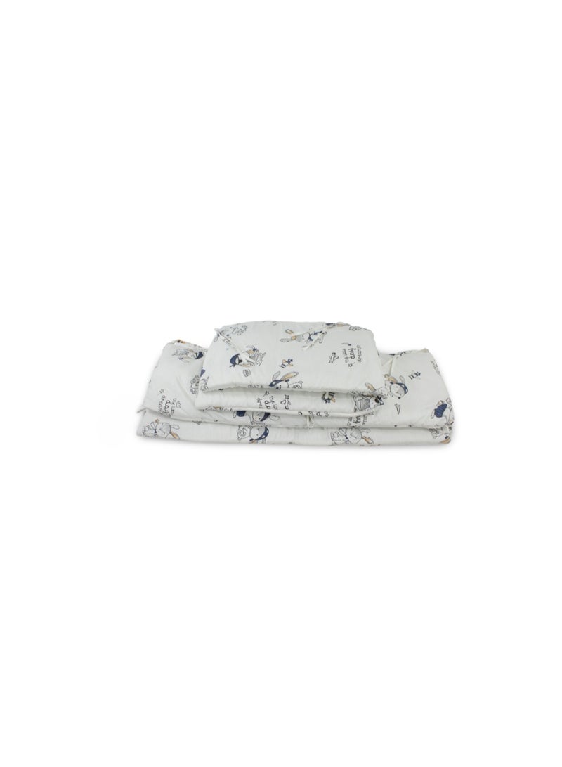 Ourkids Baby Cotton Crib Bumper Set – White with Rabbit Print - Image 2
