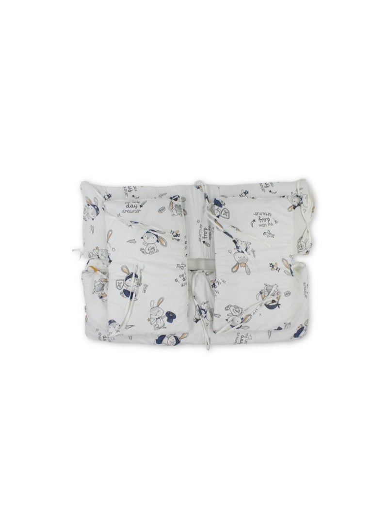 Ourkids Baby Cotton Crib Bumper Set – White with Rabbit Print - Image 1