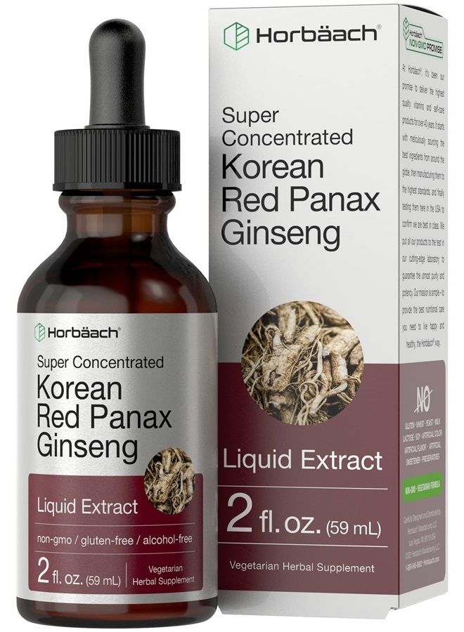Horbäach Korean Red Ginseng | 2 fl oz Liquid Extract | Panax Ginseng | Vegetarian, Non-GMO, Gluten Free Supplement | by Horbaach - Image 1