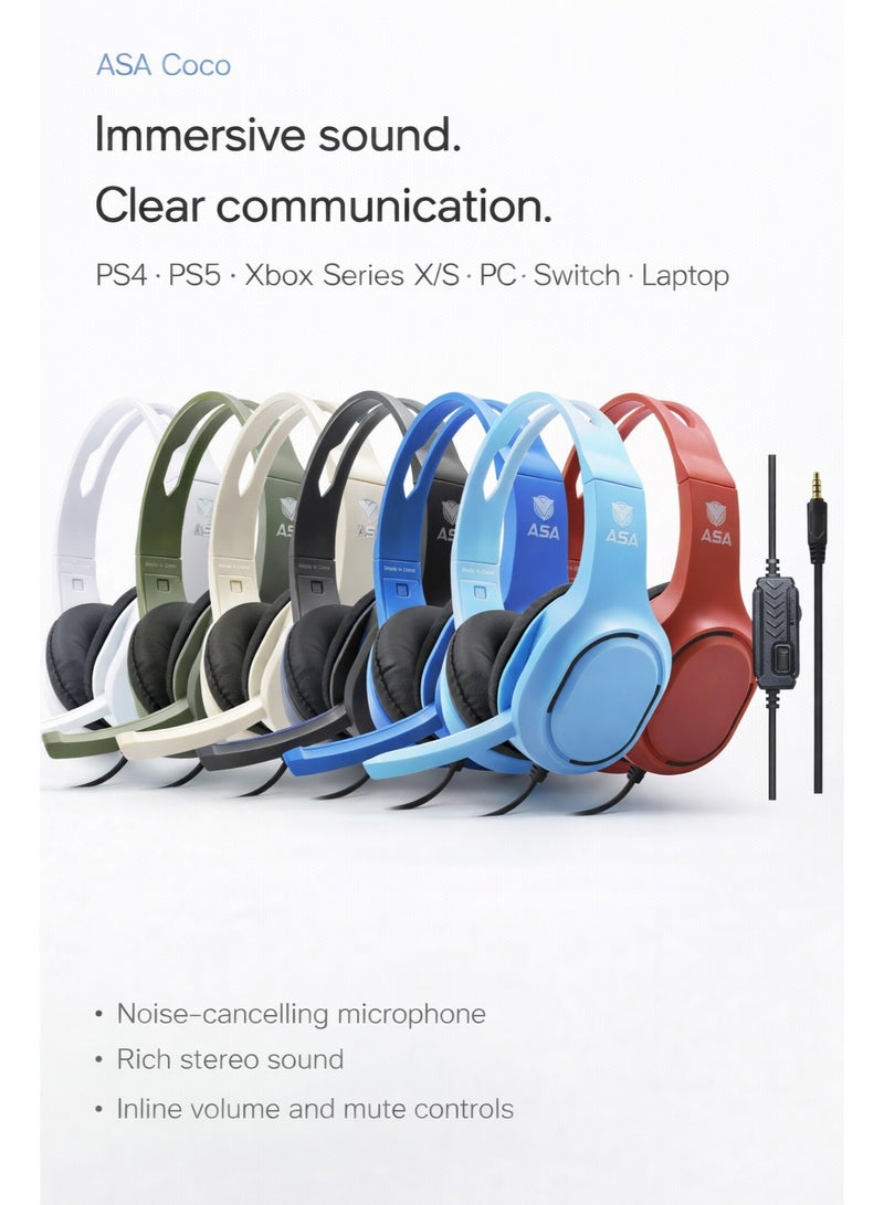 ASA Coco Wired Gaming Headset – Noise-Cancelling Mic & Immersive Stereo Sound – For PS5, PS4, Xbox Series X/S, PC, Switch & Laptop – Ergonomic Adjustable Design - Image 3