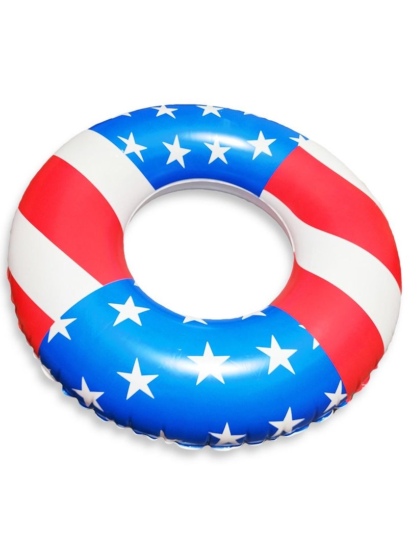 Float Swimming Ring, Large Size "90cm" Inflatable American Flag Floating Boat Float Ring, Fun Water Toys for Boys and Girls - Image 1