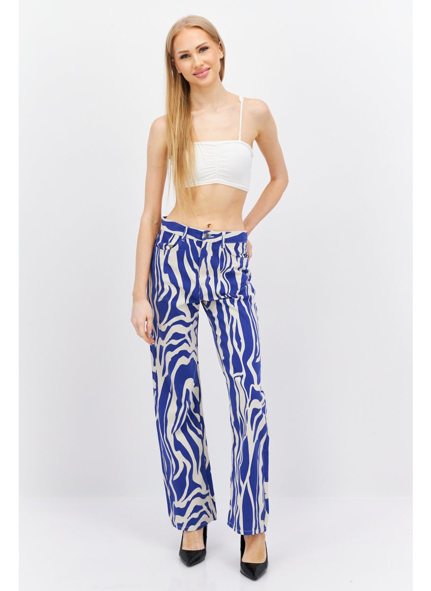 MONKI Women Regular Fit Swirl Print Non Stretch Jeans, Off White  - Image 4