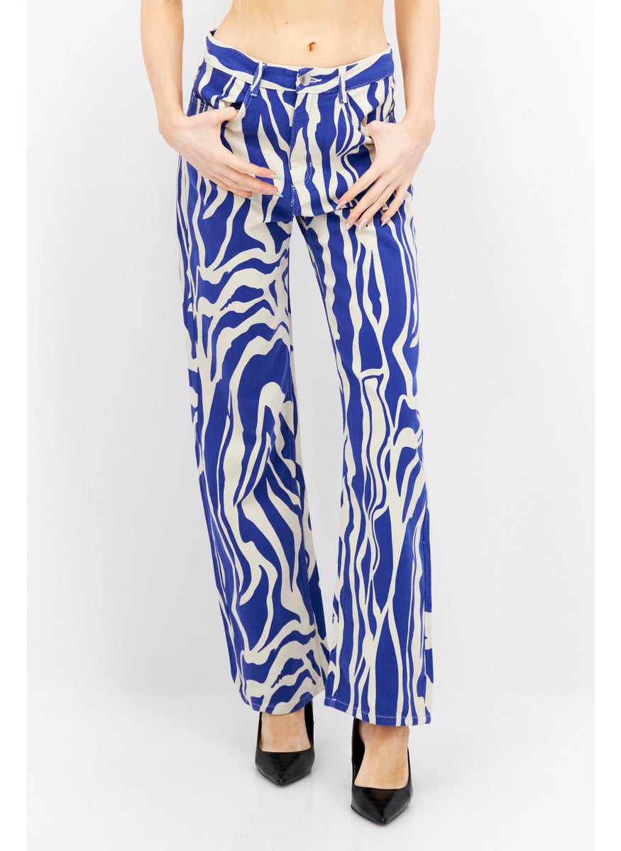 MONKI Women Regular Fit Swirl Print Non Stretch Jeans, Off White  - Image 1