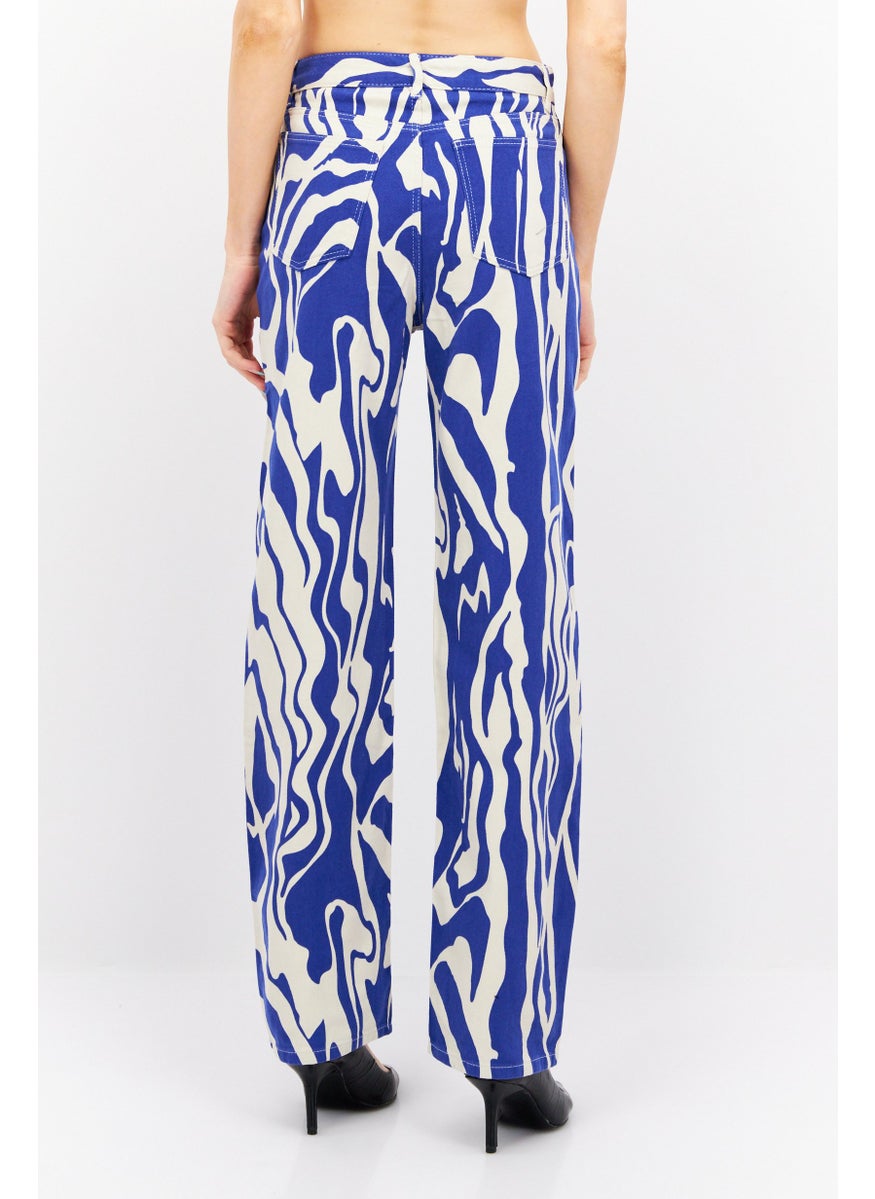 MONKI Women Regular Fit Swirl Print Non Stretch Jeans, Off White  - Image 3