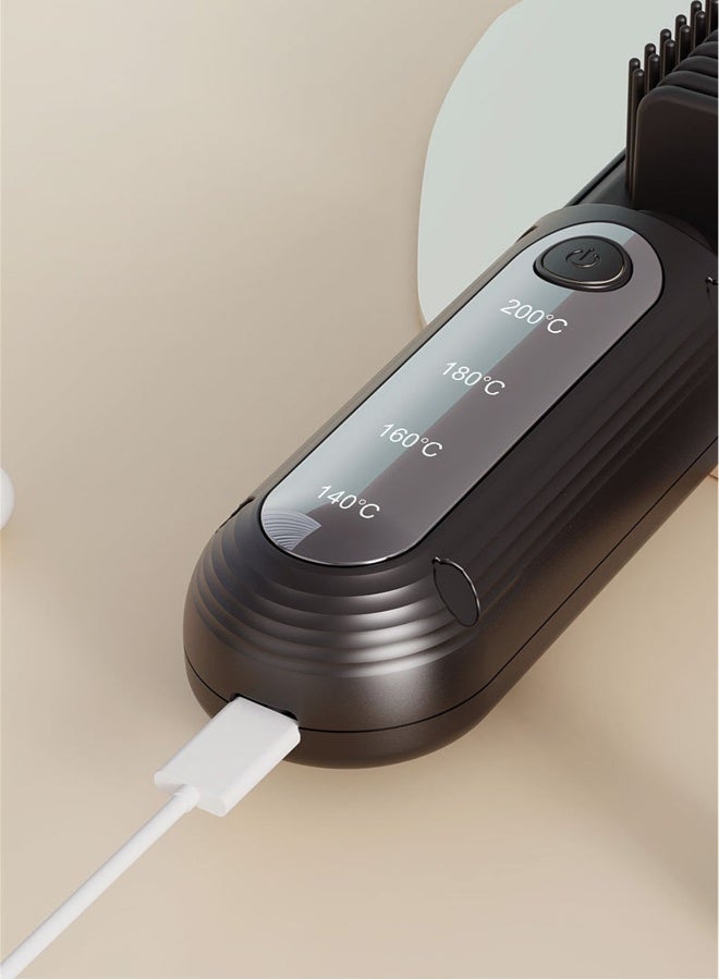 فرشاة تمليس الشعر مع 10 مليون أيون سالب، لاسلكية، قابلة للشحن عبر USB C، سعة 4000 مللي أمبير، أربع مستويات حرارة، مشط تمليس محمول وسريع التسخين، مثالي للسفر أو الاستخدام المنزلي أو في الهواء الطلق، أسود - Image 4