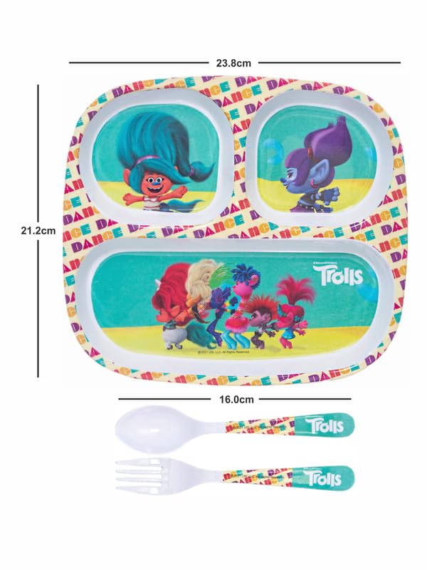 Servewell 1 pc 3 Part Rect Plate and 1 pc Fork & Spoon 16 cm Set 3 pc - Trolls - Image 3