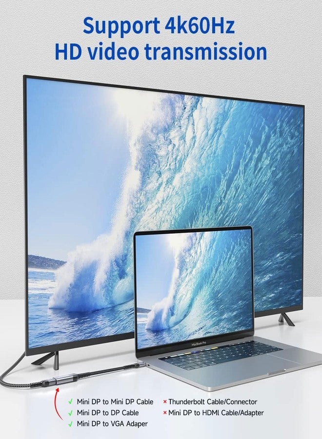 jsaux محول JSAUX USB C إلى Mini DisplayPort 4K@60Hz، كابل Type C إلى Mini Display Port (غير متوافق مع Thunderbolt 2)، متوافق مع MacBook Pro 2019 2018، Dell XPS، Samsung Galaxy S21 S20 Plus - رمادي - Image 3