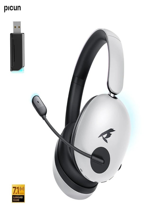 Picun UG-10A Gaming Wireless Headset with Mic – Bluetooth 6.0, 7.1 Surround Sound, 56dB Active Noise Cancellation, 100H Battery, 2.4G/USB/Type-C/Wired Modes, 40mm Driver, Low Latency for PS5/PC/Xbox , White - Image 1
