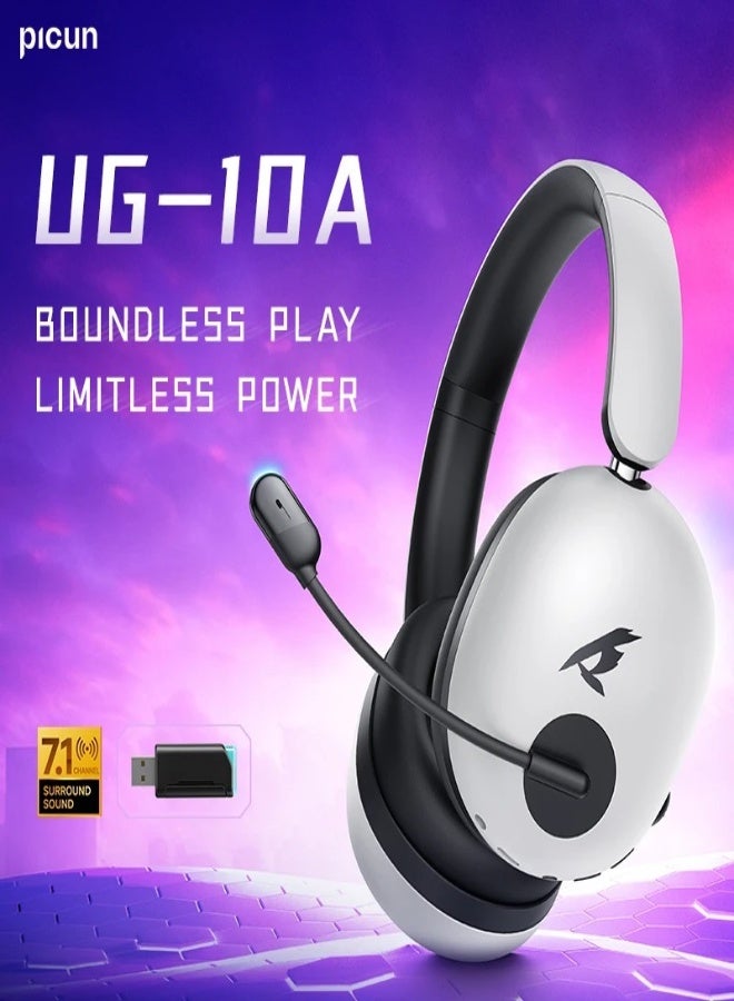 Picun UG-10A Gaming Wireless Headset with Mic – Bluetooth 6.0, 7.1 Surround Sound, 56dB Active Noise Cancellation, 100H Battery, 2.4G/USB/Type-C/Wired Modes, 40mm Driver, Low Latency for PS5/PC/Xbox , White - Image 2