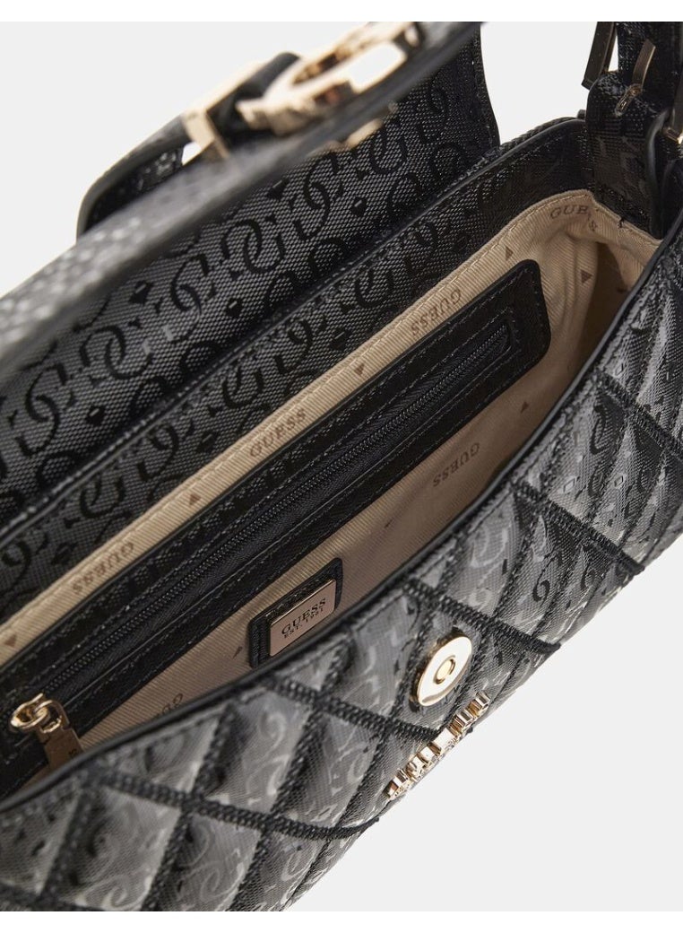 جس حقيبة كتف GUESS Adi بشعار 4G – تصميم مبطّن أنيق باللون الأسود ولمسات ذهبية - Image 3