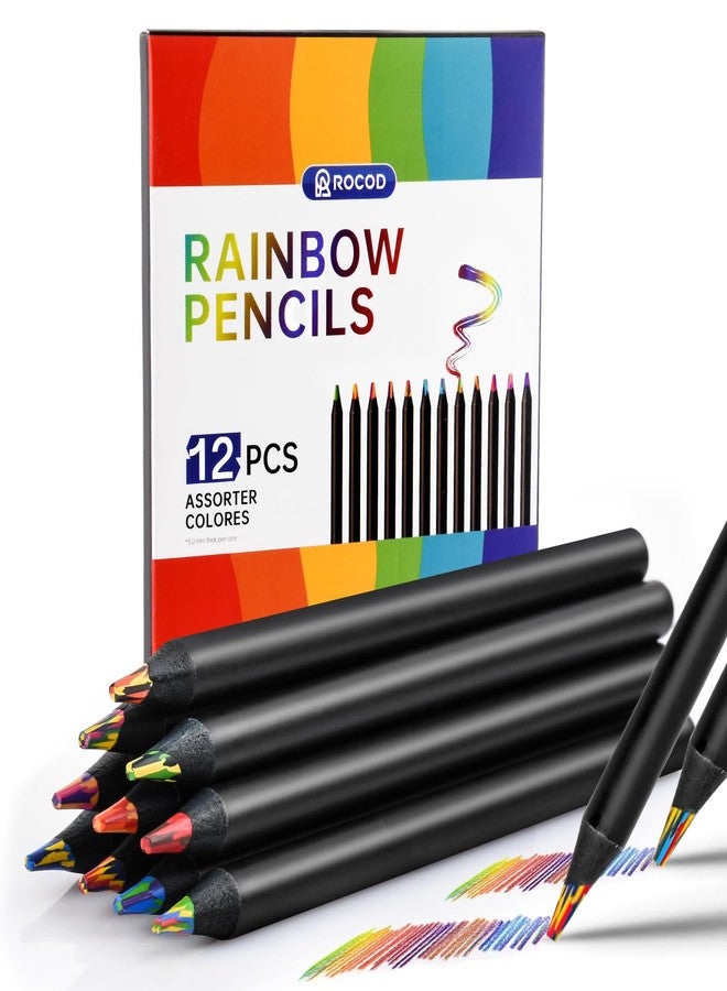 ROCOD Rainbow Pencils, 12 Rainbow Colored Pencils, Fun Pencil, Art Supplies for Kids, Birthday Christmas Gifts for Kid 8-12 Stocking Stuffers Easter Basket - Image 1