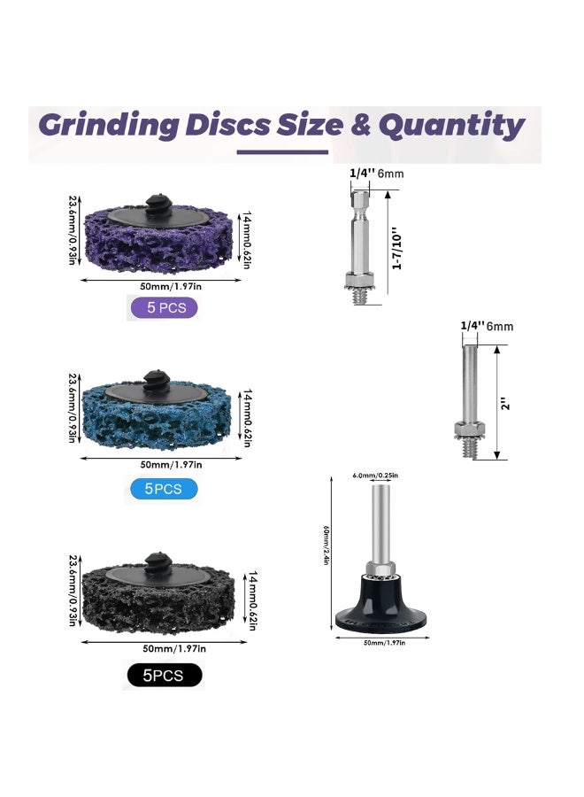 15 Pcs Sanding Discs for Drill, 2 Inch Grinding Discs, with 2 Shank, Silicone Carbide Paint Stripper Metal, Rust Removal Grinding Wheel for Angle Grinder Clean and Remove Paint Coating Rust Welds Oxidation - Image 2