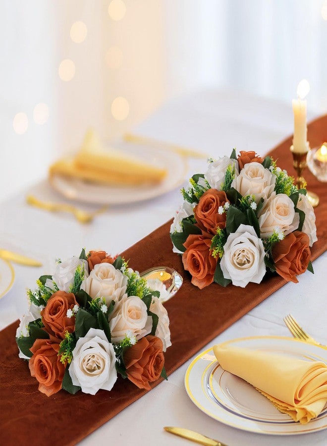BLOSMON Flower Balls Wedding Rose Centerpieces 10 Pcs Terracotta Fake Flowers Kissing Balls Decor Artificial Floral Arrangements Silk Flower Bouquet with Base Home Party Room Table DIY Decorations - Image 2