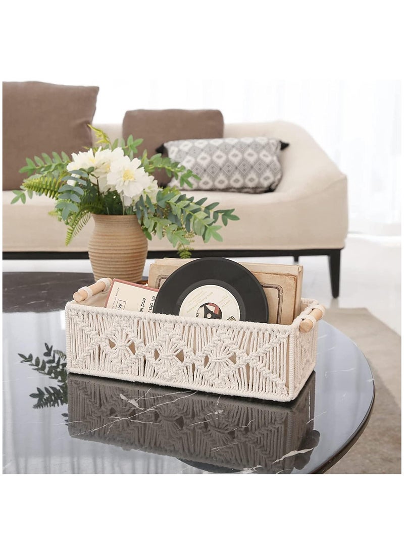 SYGNIFIC Boho Decor Storage Basket Set - 2 Pack Woven Decorative Baskets for Organizing: Countertop, Toilet Paper, Bathroom, Bedroom, Nursery, Living Room, Entryway - Shelf Basket with Wooden Handle  - Image 3