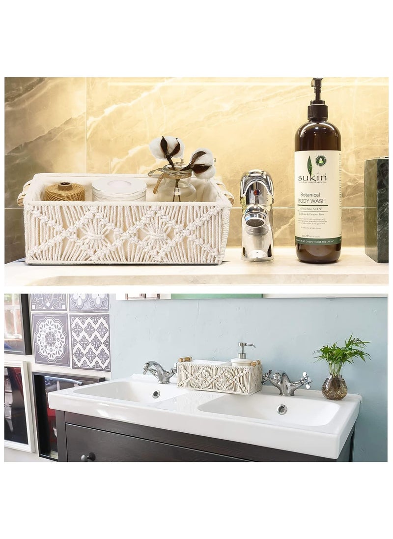 SYGNIFIC Boho Decor Storage Basket Set - 2 Pack Woven Decorative Baskets for Organizing: Countertop, Toilet Paper, Bathroom, Bedroom, Nursery, Living Room, Entryway - Shelf Basket with Wooden Handle  - Image 4