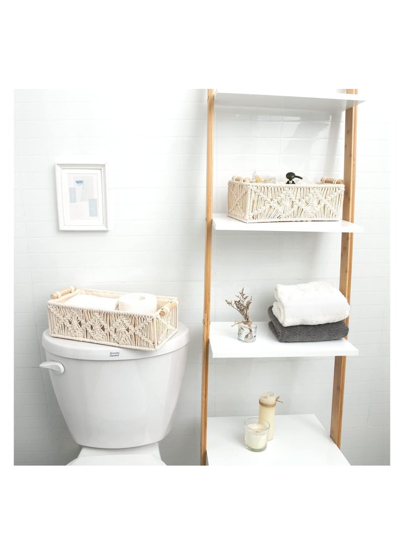SYGNIFIC Boho Decor Storage Basket Set - 2 Pack Woven Decorative Baskets for Organizing: Countertop, Toilet Paper, Bathroom, Bedroom, Nursery, Living Room, Entryway - Shelf Basket with Wooden Handle  - Image 2
