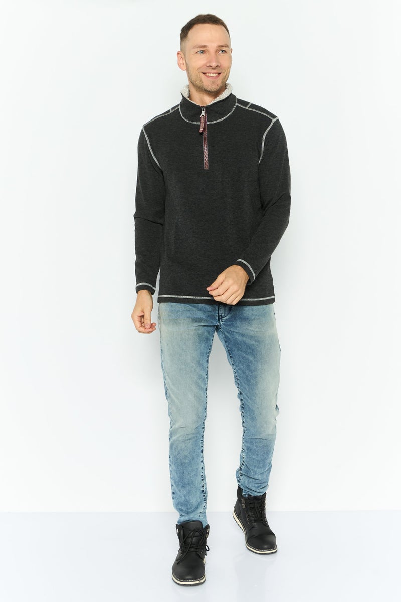 TRUE GRIT Men High Neck Heather Long Sleeves Sweatshirt, Charcoal  - Image 2