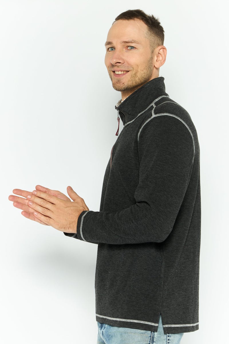 TRUE GRIT Men High Neck Heather Long Sleeves Sweatshirt, Charcoal  - Image 3