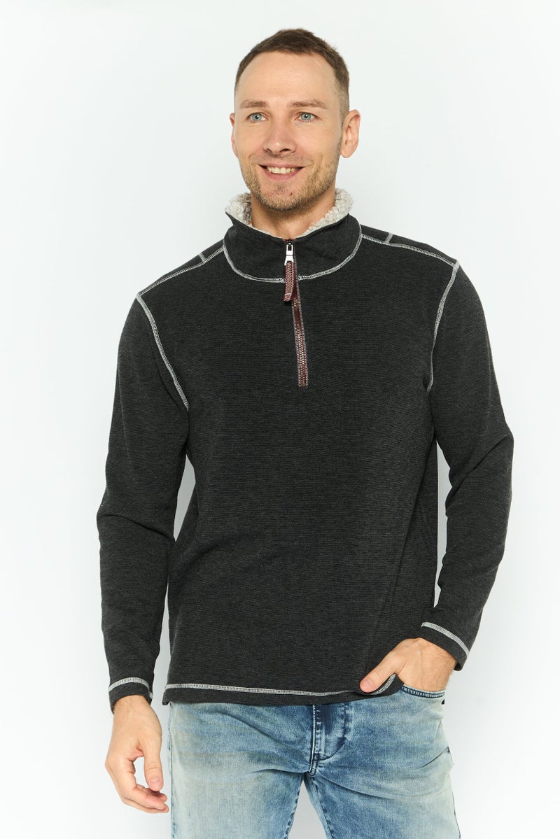 TRUE GRIT Men High Neck Heather Long Sleeves Sweatshirt, Charcoal  - Image 1