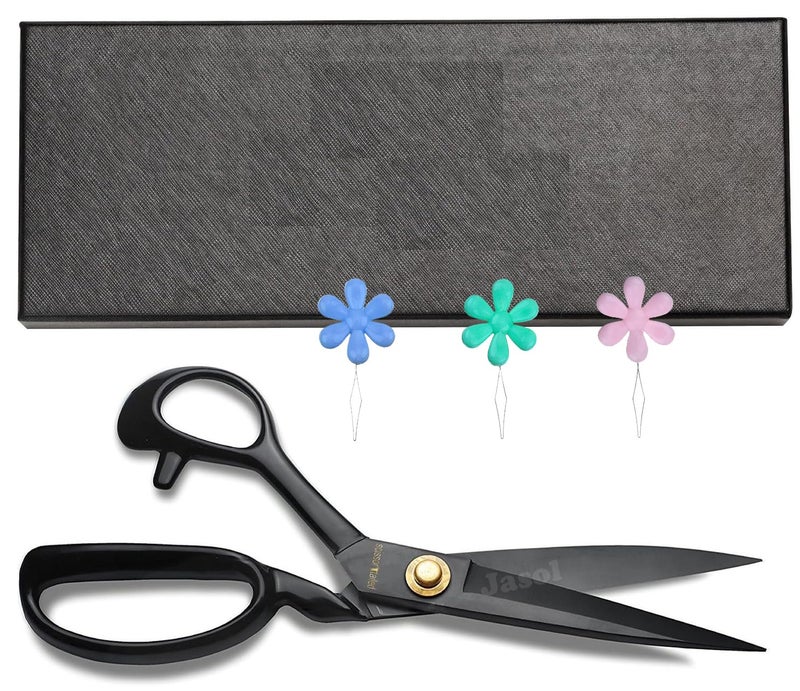 Jasol 10 Inch Tailor Scissor, Black - Ultra Sharp Heavy Duty Anti-Rust Sewing Scissors, Set of 1, 2 Pics Needle Threader Included - Image 1