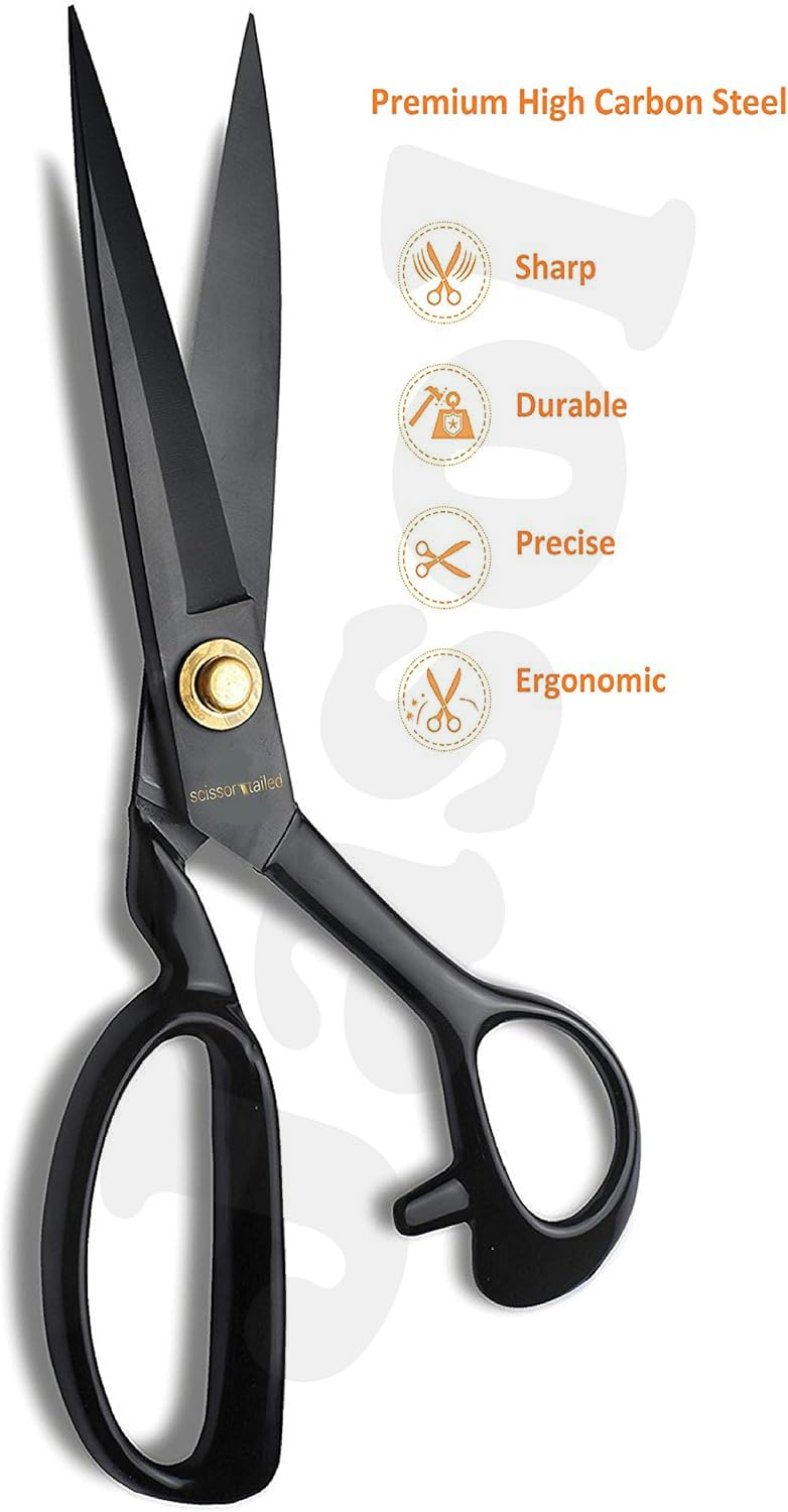 Jasol 10 Inch Tailor Scissor, Black - Ultra Sharp Heavy Duty Anti-Rust Sewing Scissors, Set of 1, 2 Pics Needle Threader Included - Image 3